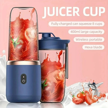 Electric Juicer 6 Blades USB Smoothie Blender Portable Wireless Mini Charging Fruit Squeezer Ice Crush Cup Kitchen Tool